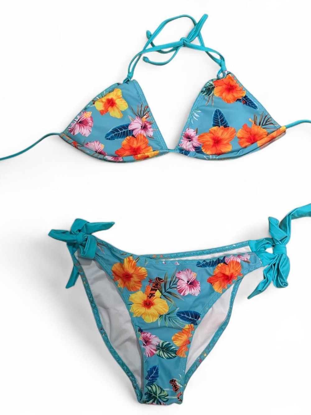 Women’s Blue Tropical Floral Tie-Side Bikini